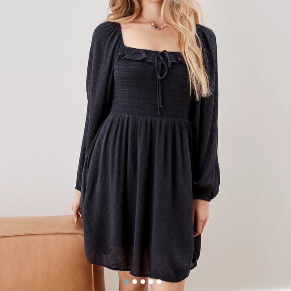 AE Washed Black Long-Sleeve Ruffle Mini Dress - Picture 7 of 8